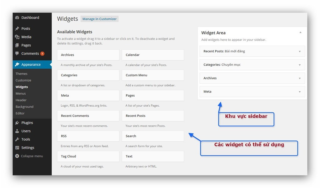 Widget menu wordpress