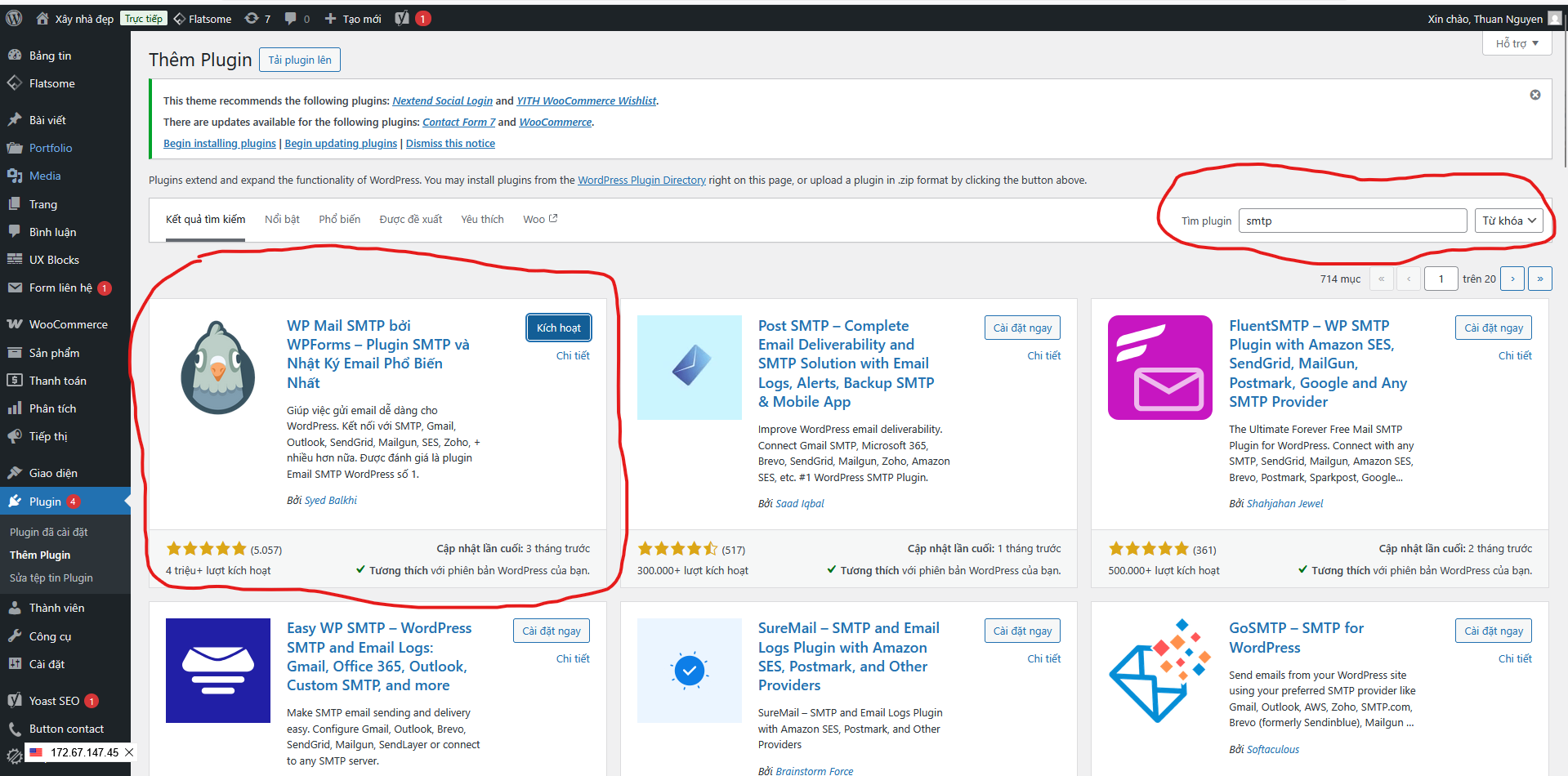 Bước 1: Thêm plugin smtp