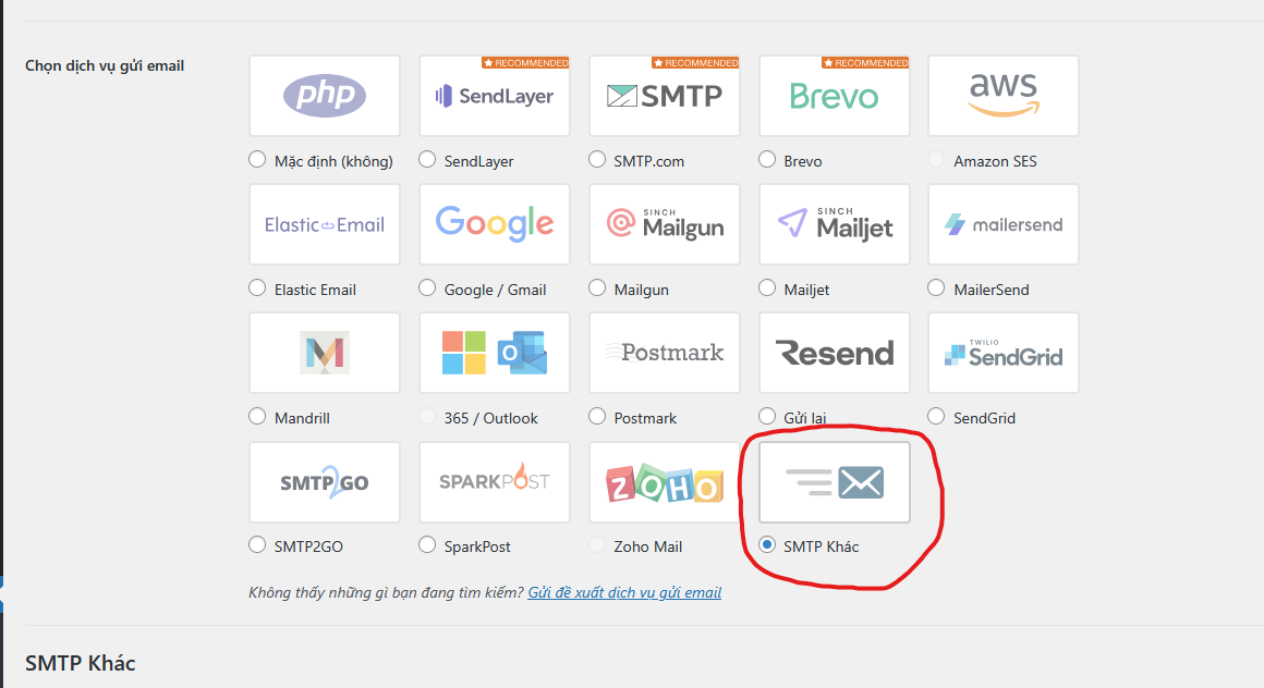 Chọn dịch vụ gửi mail