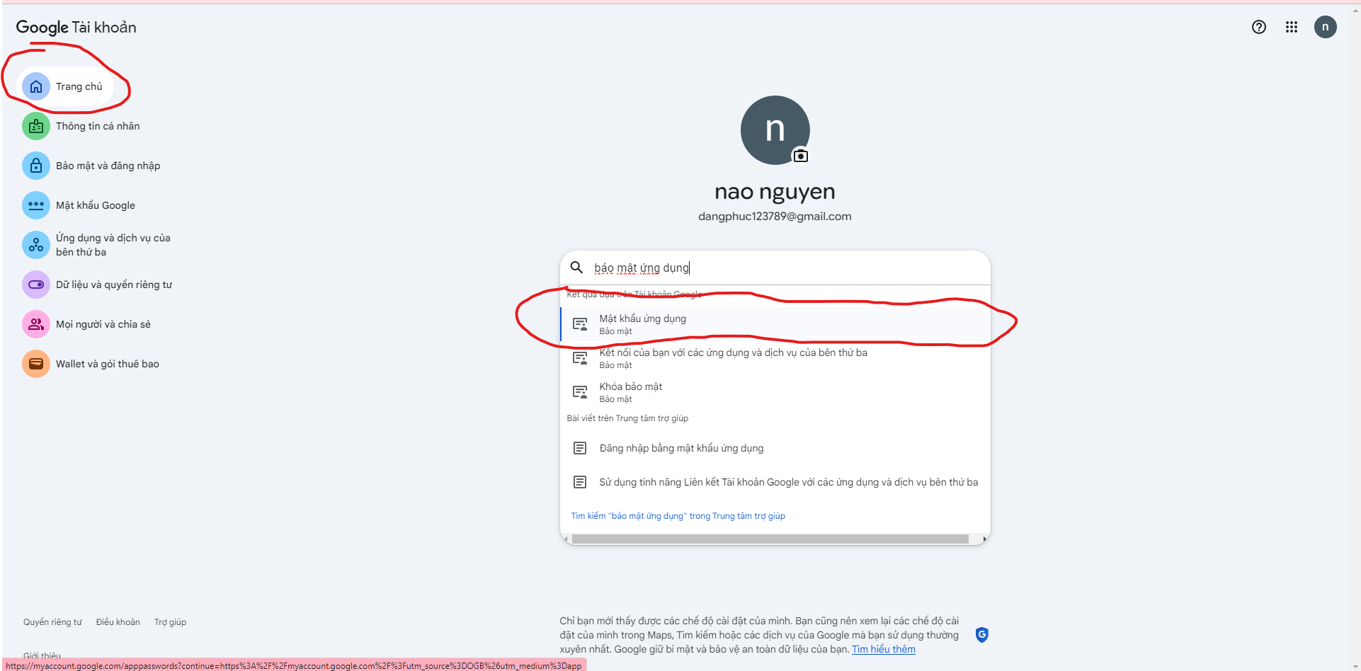 Bước 3: Tìm đến Mật khẩu ứng dụng