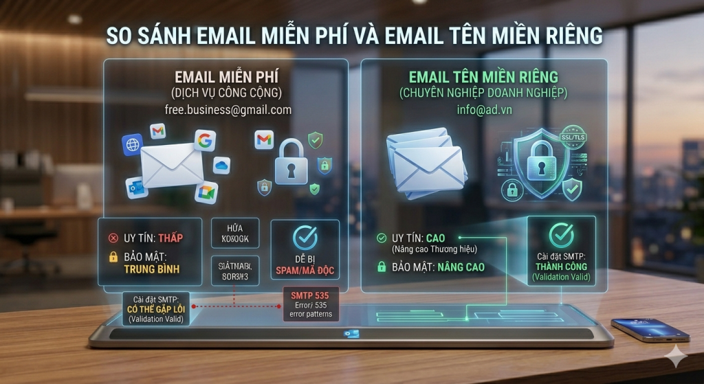 So sánh email miễn phí và email chuyên nghiệp doanh nghiệp