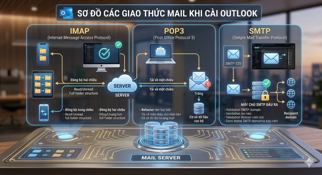 Các giao thức mail khi cài Outlook