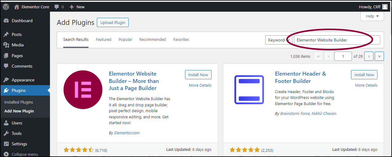 cài đặt plugin elementor