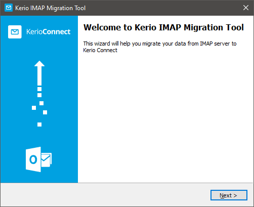 Mở Kerio IMAP Migration Tool và bấm Next để bắt đầu quá trình chuyển dữ liệu.