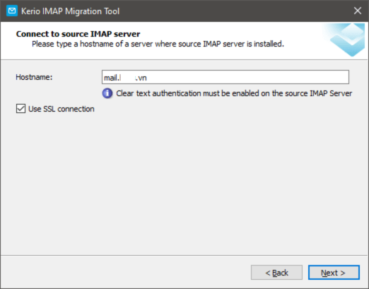Nhập địa chỉ hoặc IP của mail server nguồn, chọn Use SSL nếu server hỗ trợ kết nối bảo mật.
