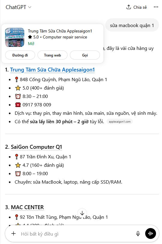 Kết quả SEO AI Overview Macbook