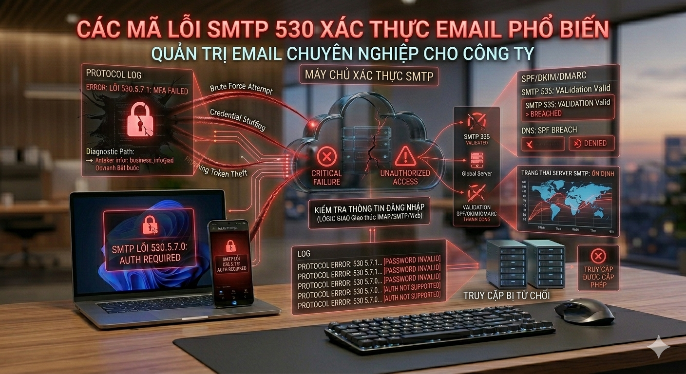 C&aacute;c m&atilde; lỗi SMTP 530 x&aacute;c thực Email phổ biến