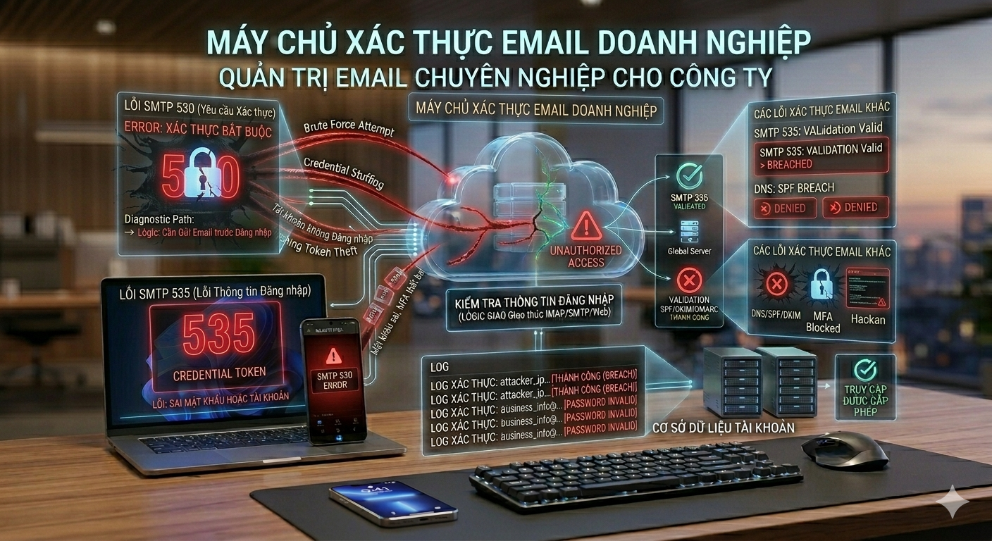 So sánh mã lỗi SMTP 530 535 và các lỗi xác thực Email chính hãng