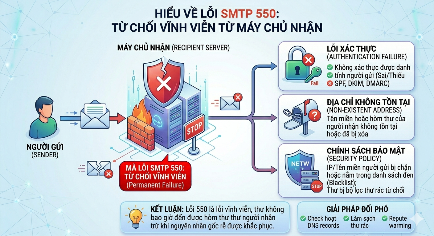 Lỗi SMTP 550 Email gi&aacute; rẻ server từ chối vĩnh viễn