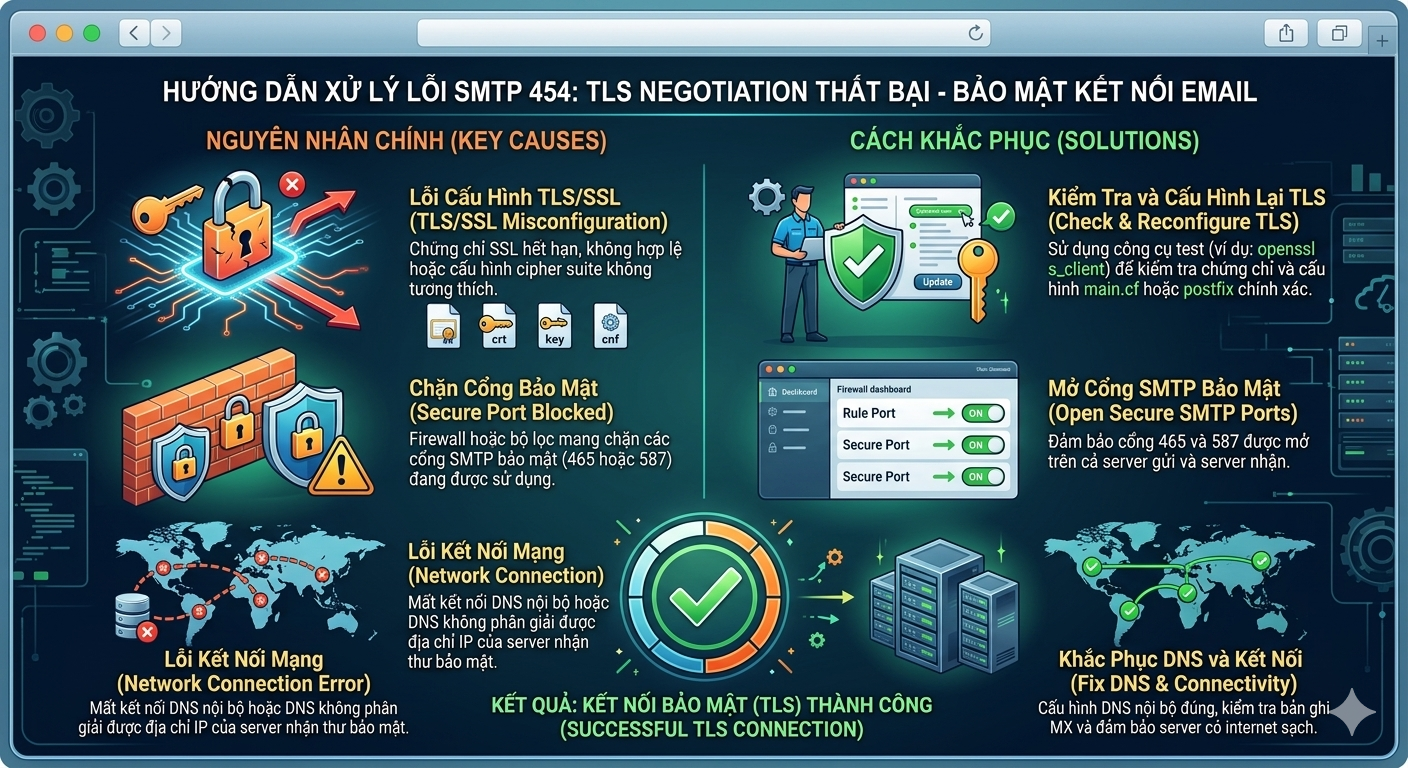 Lỗi SMTP 454 TLS negotiation thất bại bảo mật kết nối Email gi&aacute; rẻ