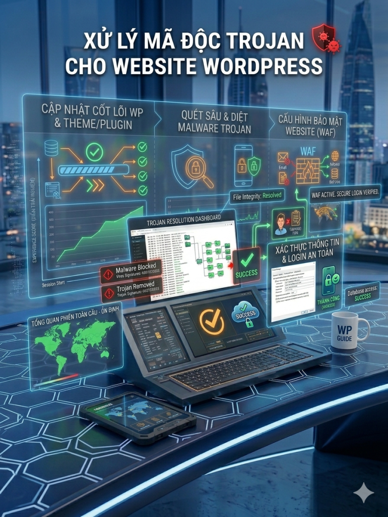 Xử l&yacute; m&atilde; độc trojan cho Website ch&iacute;nh h&atilde;ng WordPress