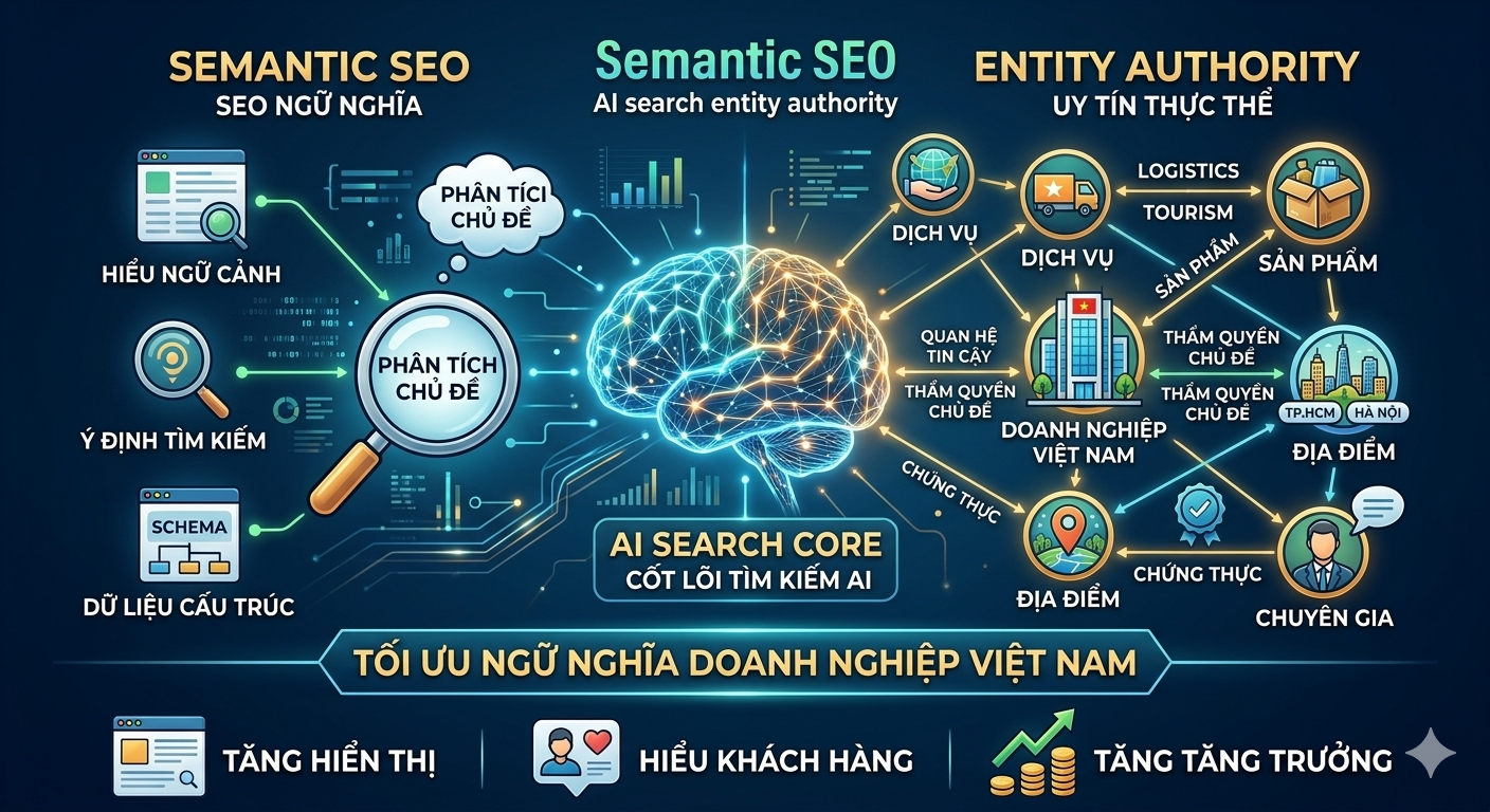 semantic SEO ch&iacute;nh h&atilde;ng tối ưu ngữ nghĩa entity SEO gi&aacute; rẻ Google Knowledge Graph