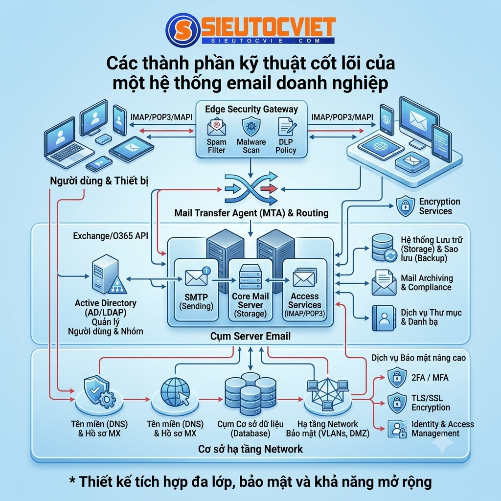 Các thành phần kỹ thuật cốt lõi của một hệ thống email doanh nghiệp