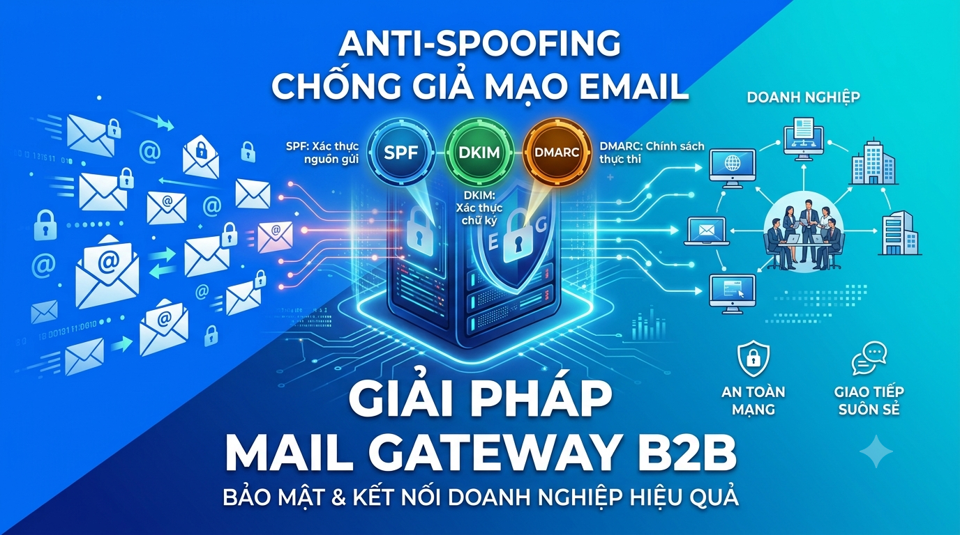 anti spoofing chống giả mạo Email SPF DKIM DMARC bảo mật doanh nghiệp